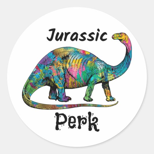 Jurassic Perk Farbiger Dinosaurier Weiß Runder Aufkleber (Vorderseite)