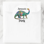 Jurassic Perk Farbiger Dinosaurier Weiß Runder Aufkleber (Tasche)