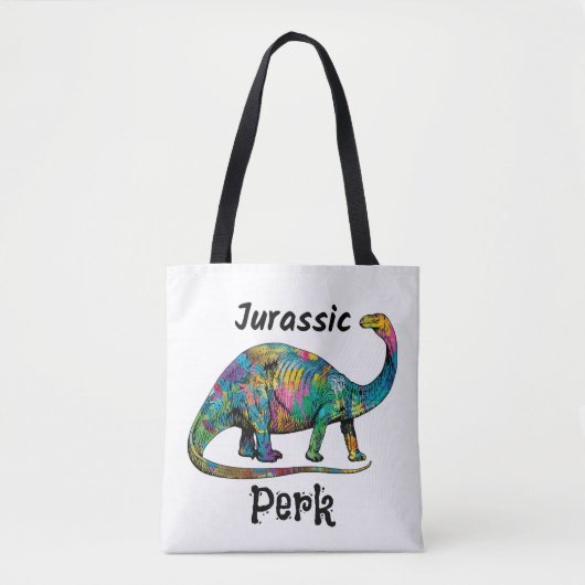 Jurassic Perk Farbiger Dinosaurier Weiß Tasche (Vorderseite)