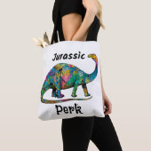 Jurassic Perk Farbiger Dinosaurier Weiß Tasche (Von Nahem)