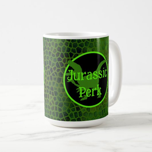 Jurassic Perk Green Dinosaur Hide Kaffeetasse (VorderseiteRechts)