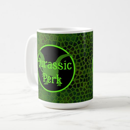 Jurassic Perk Green Dinosaur Hide Kaffeetasse (Vorderseite Links)