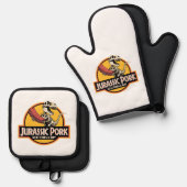 Jurassic Pork – BBQ Humor Ofenhandschuhe Ofenhandschuh & Topflappen-Set (Vorderseite/Rückseite)