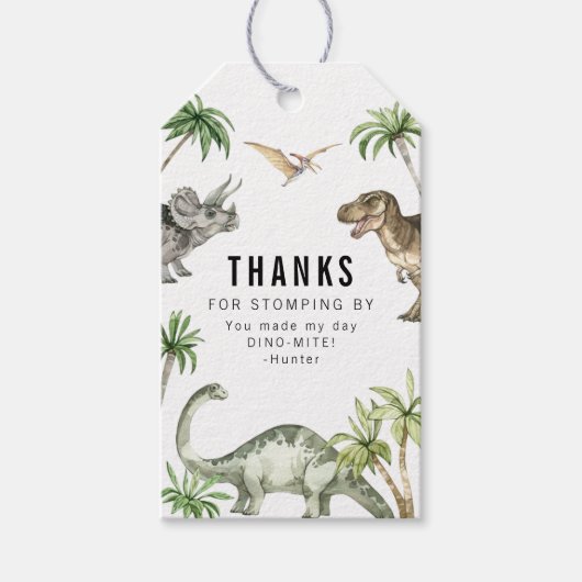 Jurassic Watercolor Dinosaur Birthday Gevor Geschenkanhänger (Vorderseite)