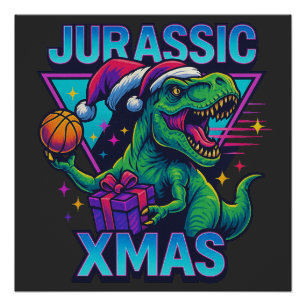 Jurassic Xmas T-Rex - Retro 80er Neon-Dinosaur Xma Poster
