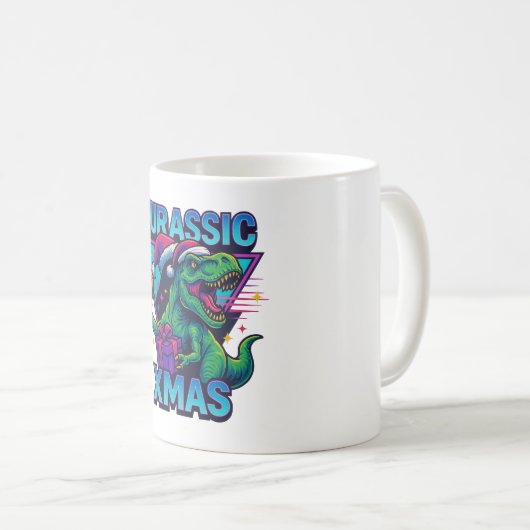 Jurassic Xmas T-Rex - Retro 80s Neon Dinosaur Xmas Kaffeetasse (VorderseiteRechts)