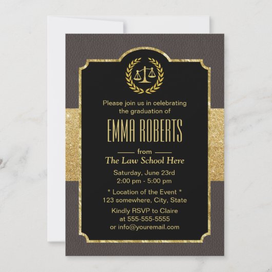 Jurastudium Abschluss Eleganza Brown & Goldschmied Einladung (Vorderseite)