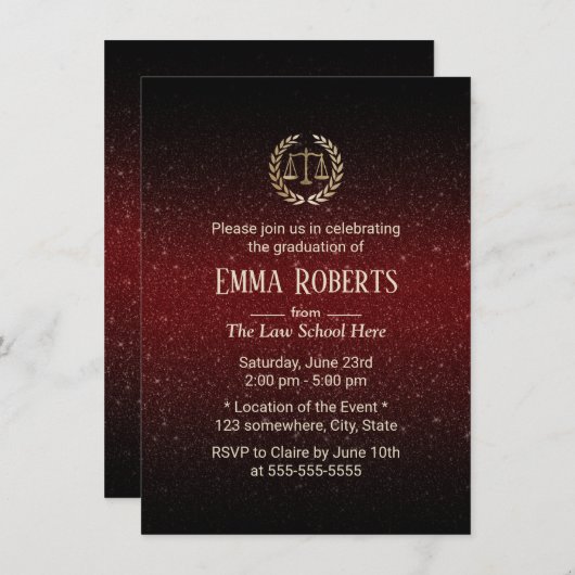 Jurastudium Abschluss Moderner Burgunder-Anwalt Einladung (Vorne/Hinten)