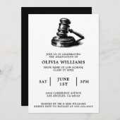 Jurastudium Gavel Black & White Graduation Party Einladung (Vorne/Hinten)