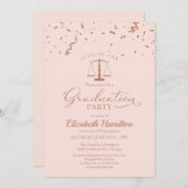 Jurastudium Party Rose Gold Confetti Einladung (Vorne/Hinten)