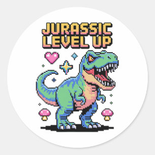 Juric Level Up Pixel Dinosaur Retro Gamer 1  Runder Aufkleber