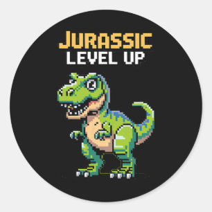 Juric Level Up Pixel Dinosaur Retro Gamer  Runder Aufkleber