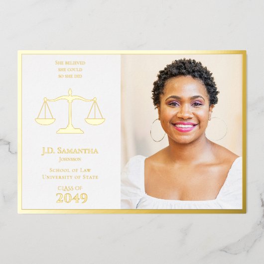 Juris Doctor Foto JD LLD Abschluss Folieneinladung (Vorderseite)