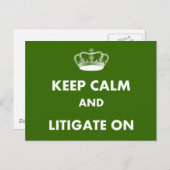 Jurist/Jurastudentin gibt "Behalt Calm Litigate.." Postkarte (Vorne/Hinten)