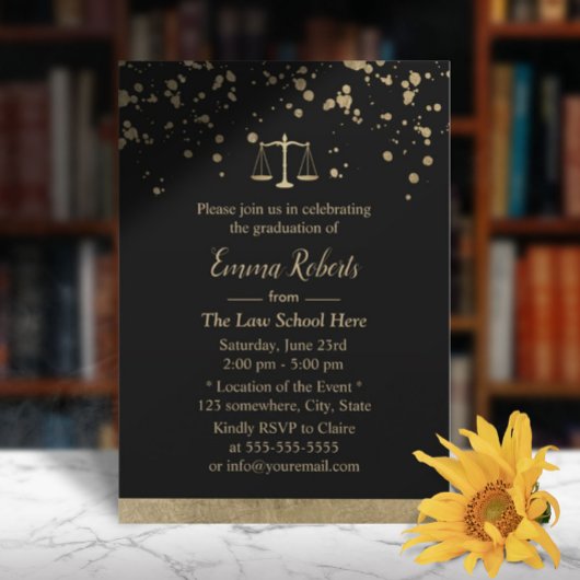 Juristenschule Abschluss Moderne Gold Spritzer Einladung