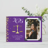 Juristenschule Gold Abschluss Lila Einladung (Stehend Vorderseite)