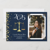 Juristenschule Gold Abschluss Navy Blue Invita Einladung (Vorderseite)