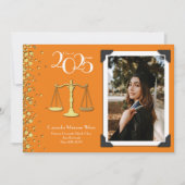 Juristenschule Gold Abschluss Orange Einladung (Vorderseite)