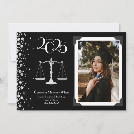 Juristenschule Silberner Abschluss Black Einladung (Vorderseite)