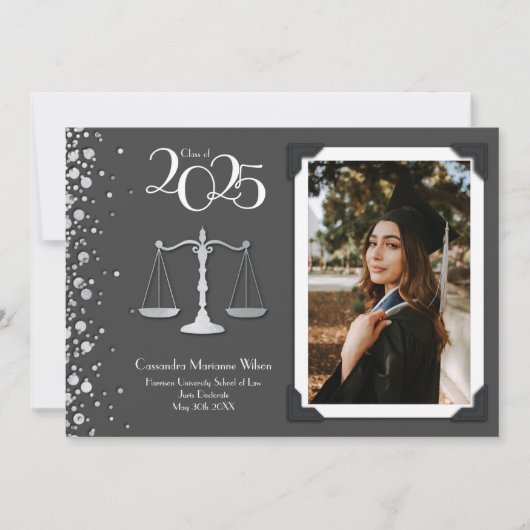 Juristenschule Silver Abschluss Grau Einladung (Vorderseite)