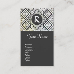 JURISTISCHES BÜRO, ATTORNEY DAMASK Monogramm grau Visitenkarte