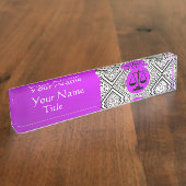 JURISTISCHES BÜRO, ATTORNEY LILA WHITE DAMASK NAMENSPLAKETTE (Seite)