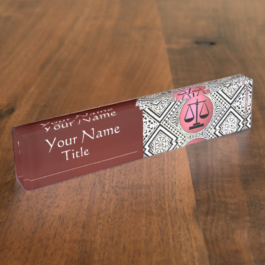 JURISTISCHES BÜRO, ATTORNEY RED PINK WHITE DAMASK NAMENSPLAKETTE (Seite)