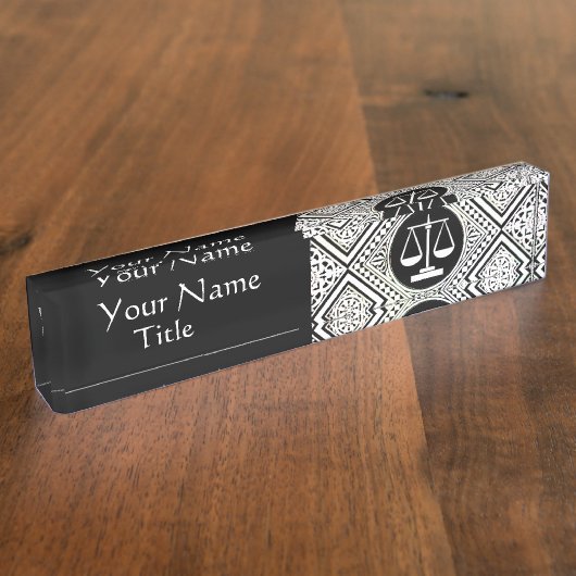 JURISTISCHES BÜRO, ATTORNEY SCHWARZ-WEISS DAMASK NAMENSPLAKETTE (Seite)