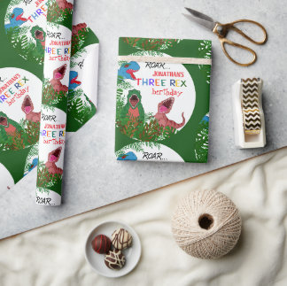 Jurrasic World Drei Rex 3. Geburtstag Kind Geschenkpapier