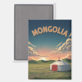 Jurten in der Mongolei Reise Magnet (Vorderseite/Rückseite)