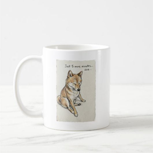 "Just 5 More Minutes" Sleepy Shiba Inu Nap Art Kaffeetasse (Links)