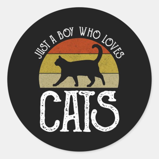 Just A Boy Who Loves Cats Runder Aufkleber (Vorderseite)