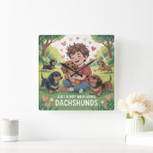 Just A Boy Who Loves Dachshunds Quadratische Wanduhr (Zuhause)