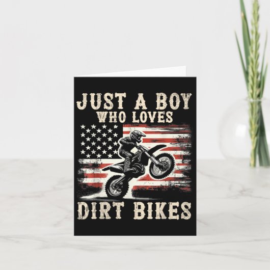 Just A Boy Who Loves Dirt Bikes American Flag Moto Karte (Vorderseite)