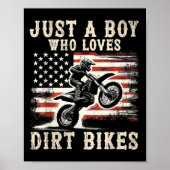 Just A Boy Who Loves Dirt Bikes American Flag Moto Poster (Vorne)