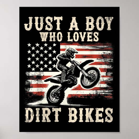 Just A Boy Who Loves Dirt Bikes American Flag Moto Poster (Vorne)