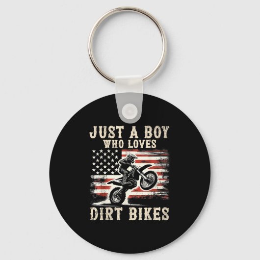 Just A Boy Who Loves Dirt Bikes American Flag Moto Schlüsselanhänger (Vorderseite)