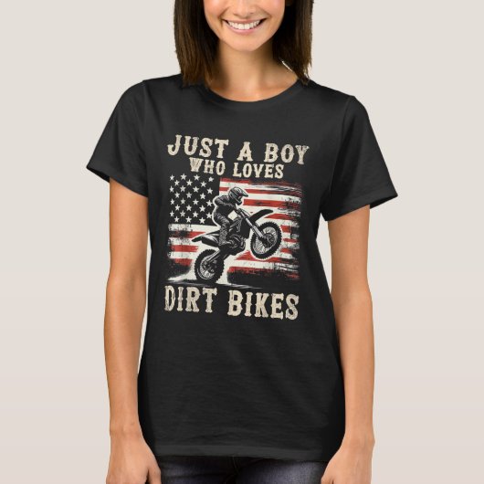 Just A Boy Who Loves Dirt Bikes American Flag Moto T-Shirt (Vorderseite)