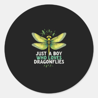 Just a Boy who loves Dragonflies. Dragonflies Drag Runder Aufkleber