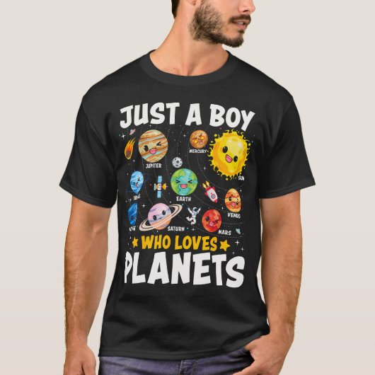 Just A Boy Who Loves Planets Astrology Space Solar T-Shirt (Vorderseite)