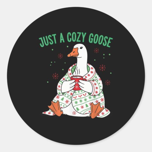 Just A Cozy Goose Funny Christmas Men Women Kids S Runder Aufkleber (Vorderseite)