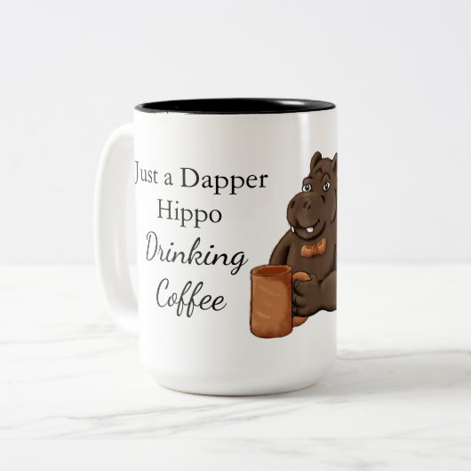Just a Dapper Hippo Drinking Coffee - Funny Mug Zweifarbige Tasse (Vorderseite Links)