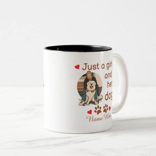 Just A Girl And Her Dog Personalized Name Zweifarbige Tasse (VorderseiteRechts)