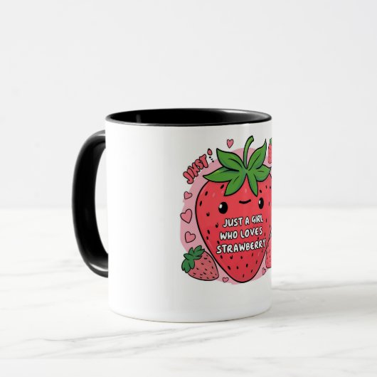 "Just a Girl Who Liebe Strawberries" Tasse (Vorderseite Links)