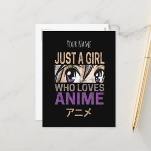 Just a Girl Who Lieben Anime Vintag Manga Kawaii Feiertagspostkarte