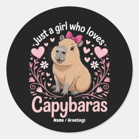 Just a Girl Who Lieben Capybaras Funny Niedliches  Runder Aufkleber (Vorderseite)