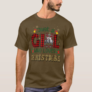 Just A Girl Who Lieben Christmas Lepard Messy Bun  T-Shirt