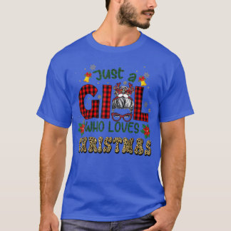 Just A Girl Who Lieben Christmas Lepard Messy Bun T-Shirt