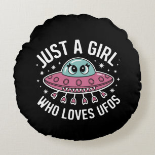 Just a Girl Who Lieben UFOs - Niedliche Alien Love Rundes Kissen