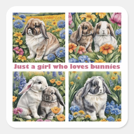 Just a girl who loves bunnies quadratischer aufkleber (Vorderseite)